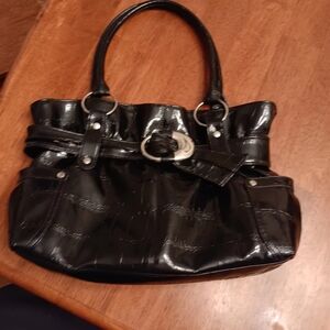 Womens Classic Black Shoulder Bag with Glossy Finish